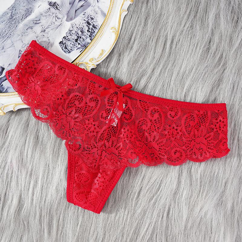 Sexy Lace Thong Women Low Waist Panties Transparent Hollow Out Lingerie Comfortable Elastic Underwear