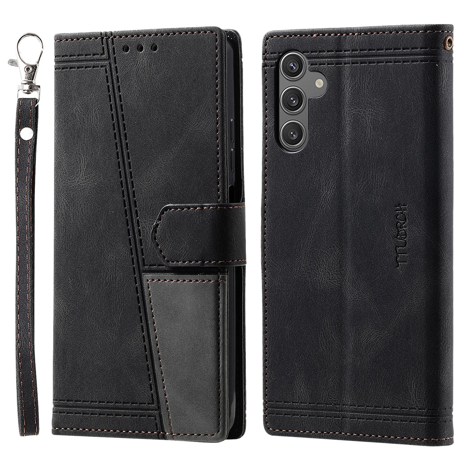 

TTUDRCH Style 004 For Samsung Galaxy A36 5G Leather Case RFID Blocking Wallet Stand Phone Cover with Strap Black