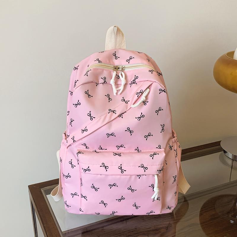 Fashionable Cute Backpack Bow Print Bookbag with Laptop Protection Adjustable Straps Laptop Backpack for Back To School Season