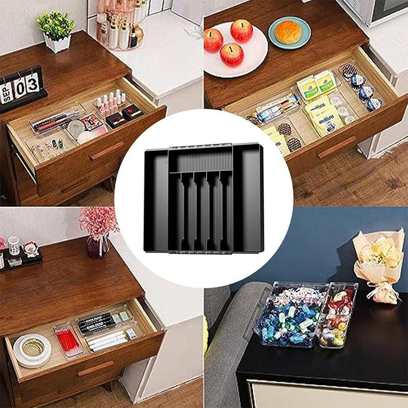 Expandable Kitchen Utensil Drawer Organizer Transparent Acrylic Cutlery Organizer Clutter Divider Drawer Silverware Organizers