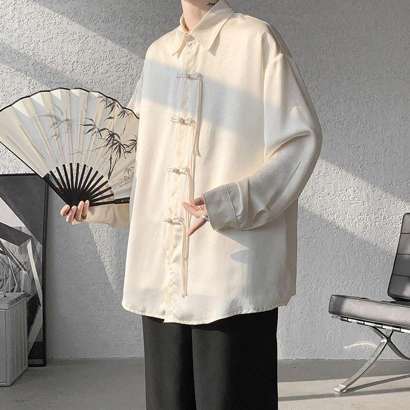Men's Black Jacquard Shirt with Chinese Pan Kou Design - High-End Unisex Stand Collar