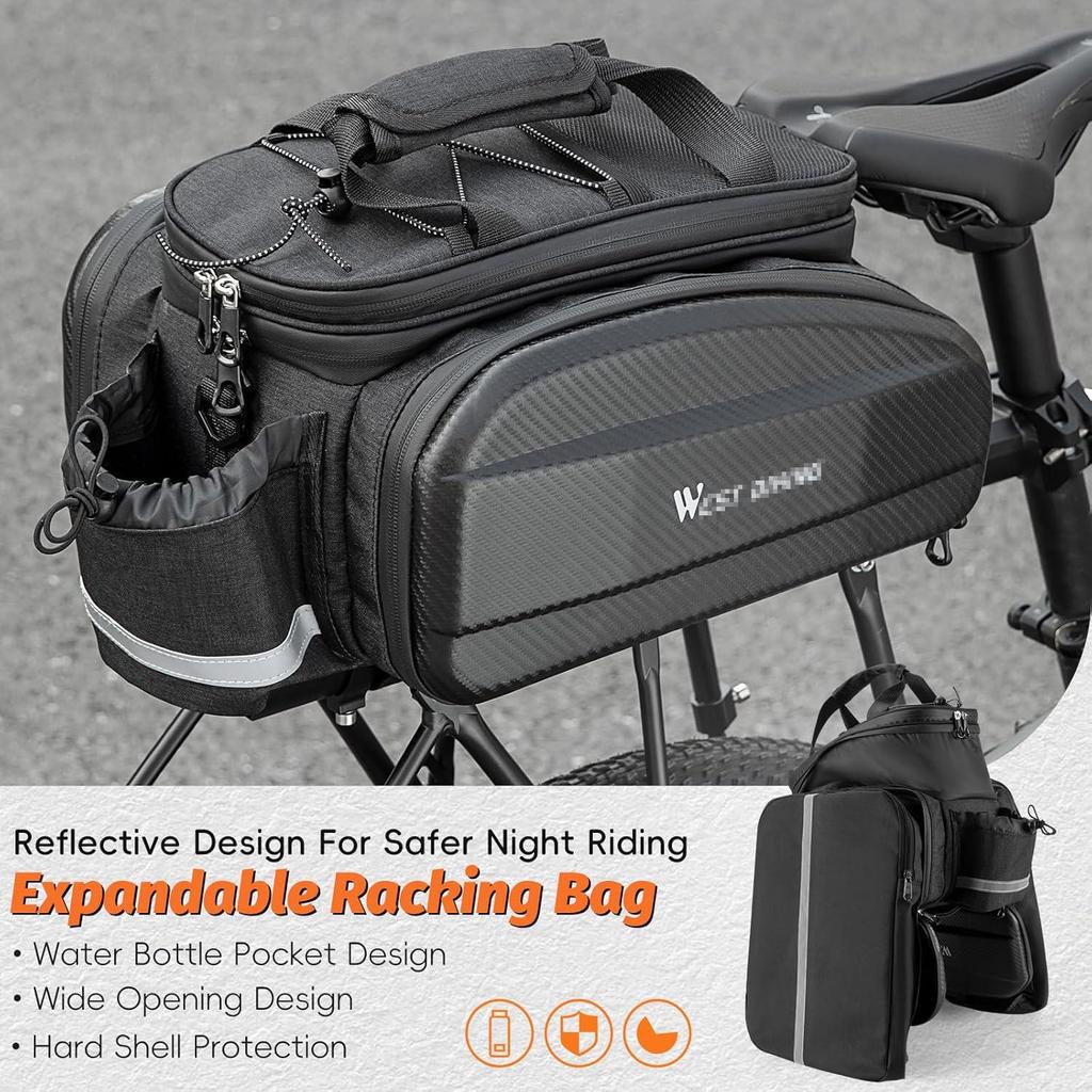 Waterproof Hard Shell Bike Rear Rack Bag 11/31L Reflective Oxford EVA Bicycle Trunk Pannier for Commuting Touring E-Bike
