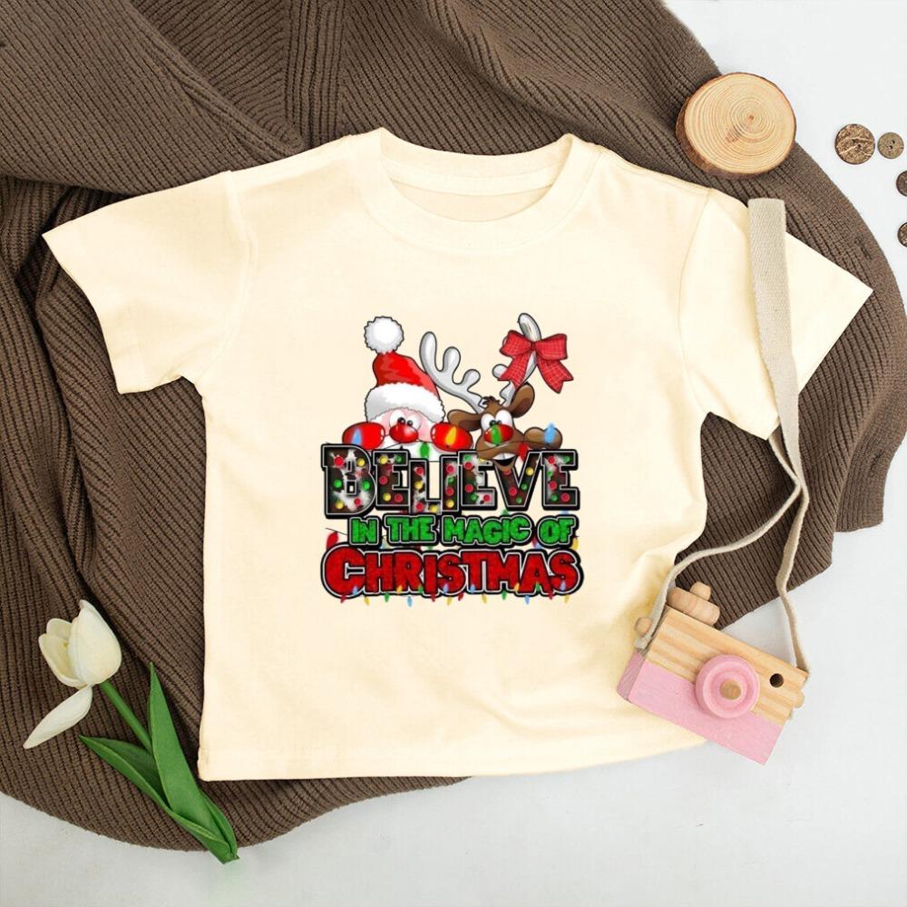 Santa Printed Christmas Kids Shirt Christmas Party Boys Girl Outfit Child Retro Short Sleeve T-shirt Toddler Xmas Holiday Shirts