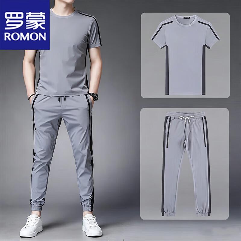 ROMON Men s Summer Casual Two-piece Sportswear Set XL