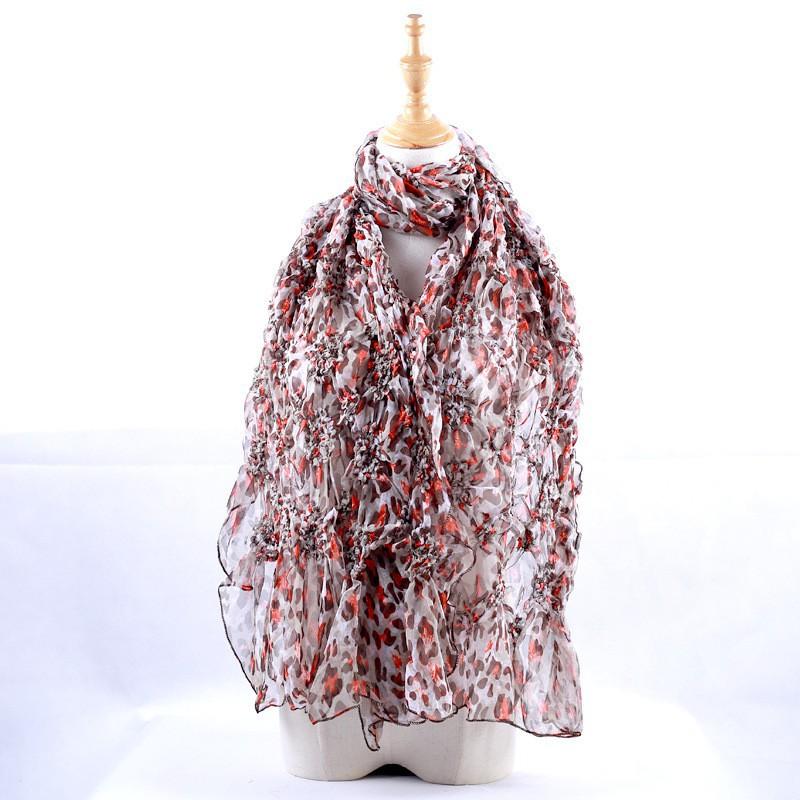 Lightweight Chiffon Scarf With Floral Print Elastic Edge Wrap Shawl Women Sun Protection Accessory Fashionable Office Wear