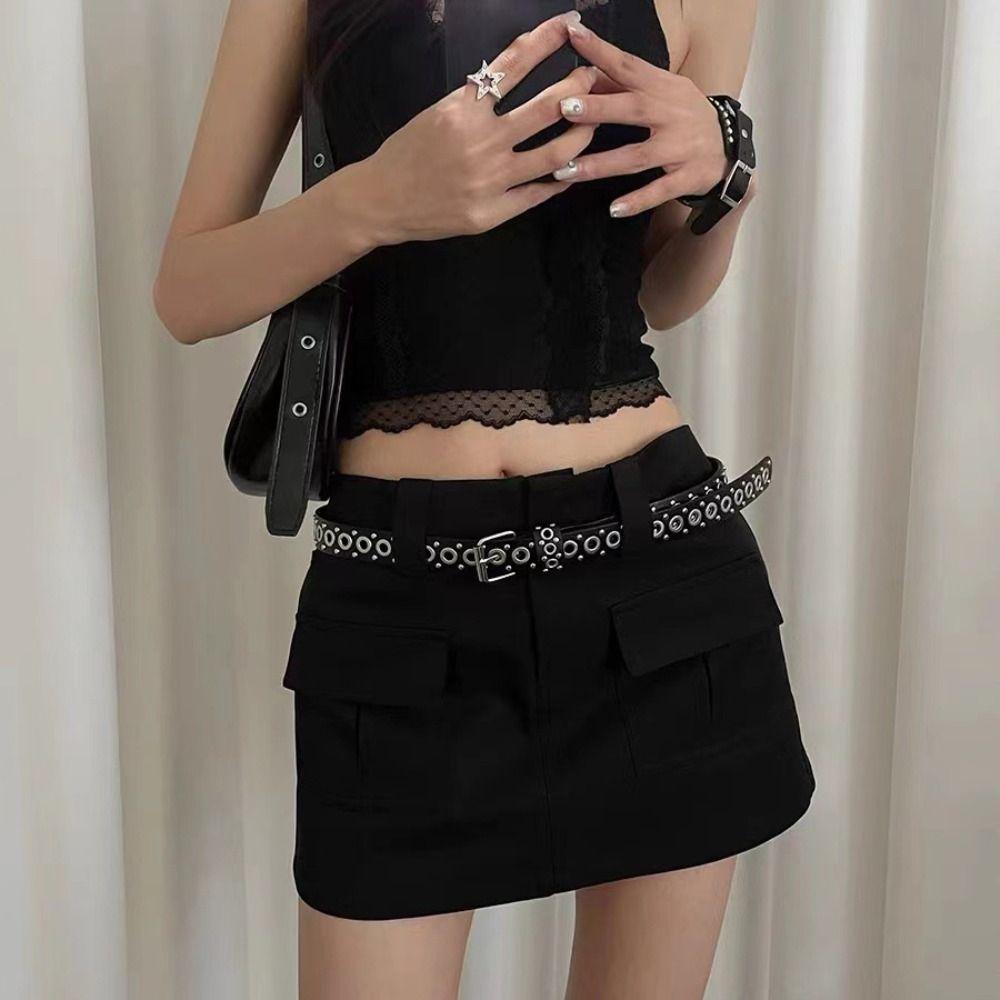 Adjustable PU Leather Belt Y2K Waist Belt Personality Rivet Waistband  Men