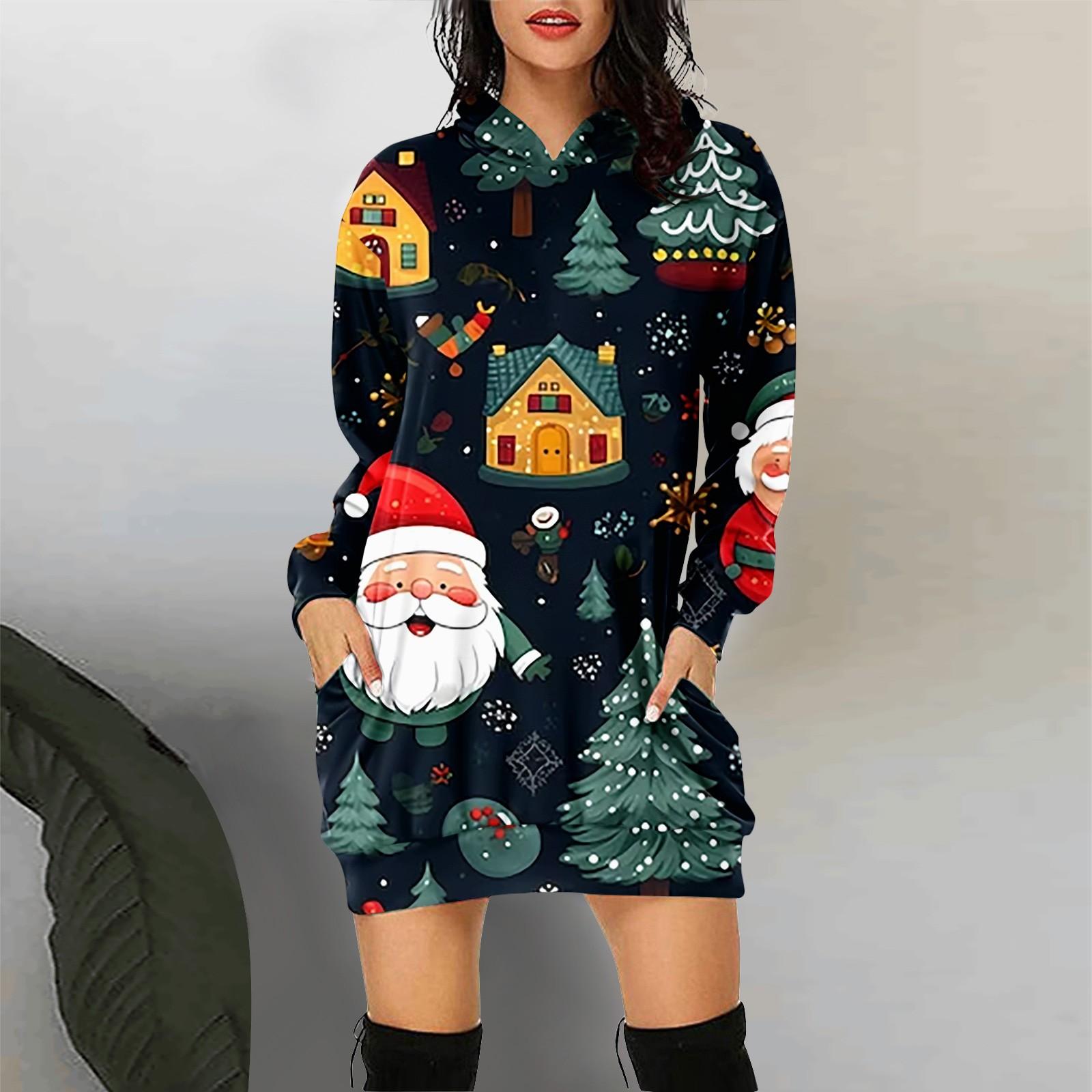 

Женская модная толстовка с капюшоном и рождественским принтом XXL зелёный