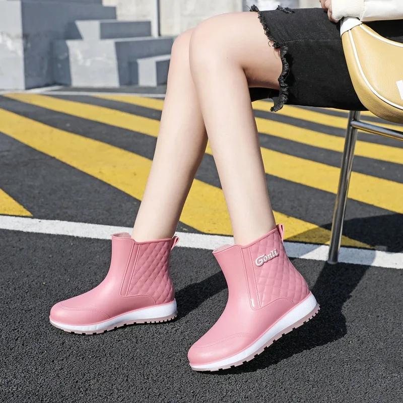 

Модная нескользящая верхняя одежда для взрослых, водонепроницаемые резиновые сапоги для дождливого дня, водонепроницаемая обувь для отдыха, рыбалки и моря для женщин 2024 г. 36 розовый