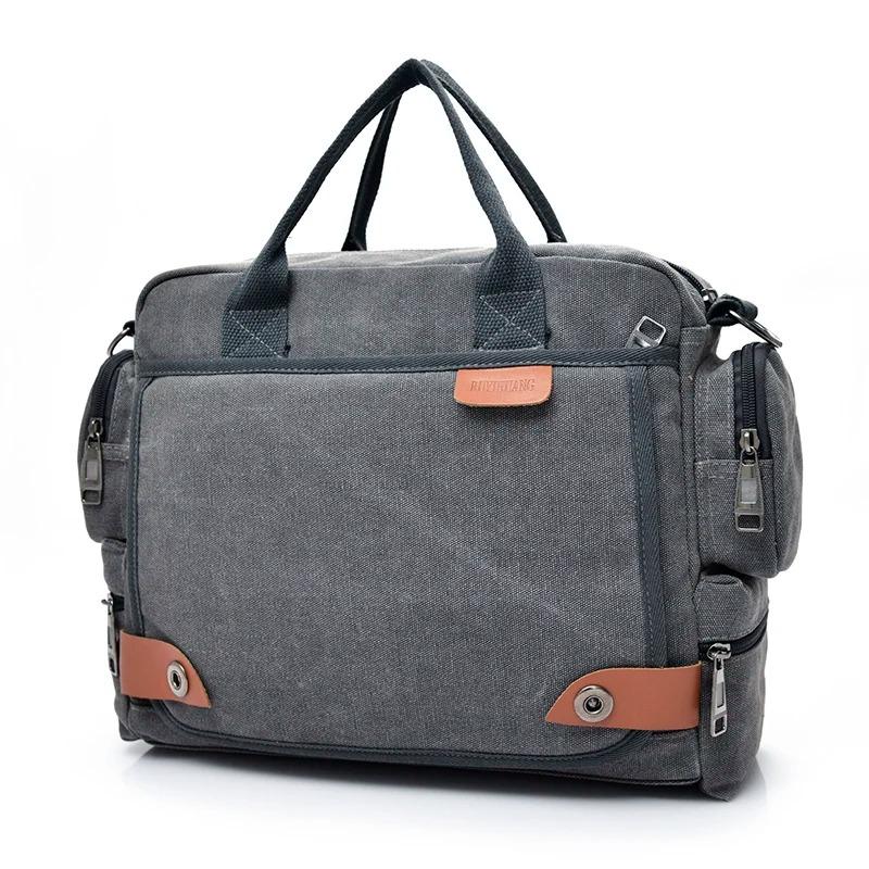 Durable Canvas Men Laptop Messenger Bag, Multi‑compartment Briefcase Handbag with Detachable Strap, Vintage Crossbody Bag for Office Work