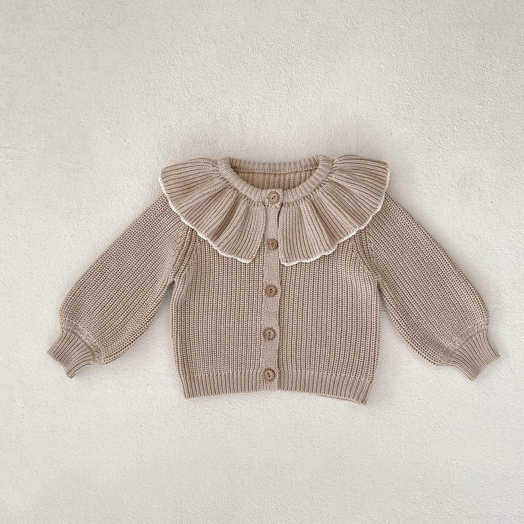 Autumn 2025 Baby Girl Ruffle Collar Knit Cardigan Sweater (0-3 Years)