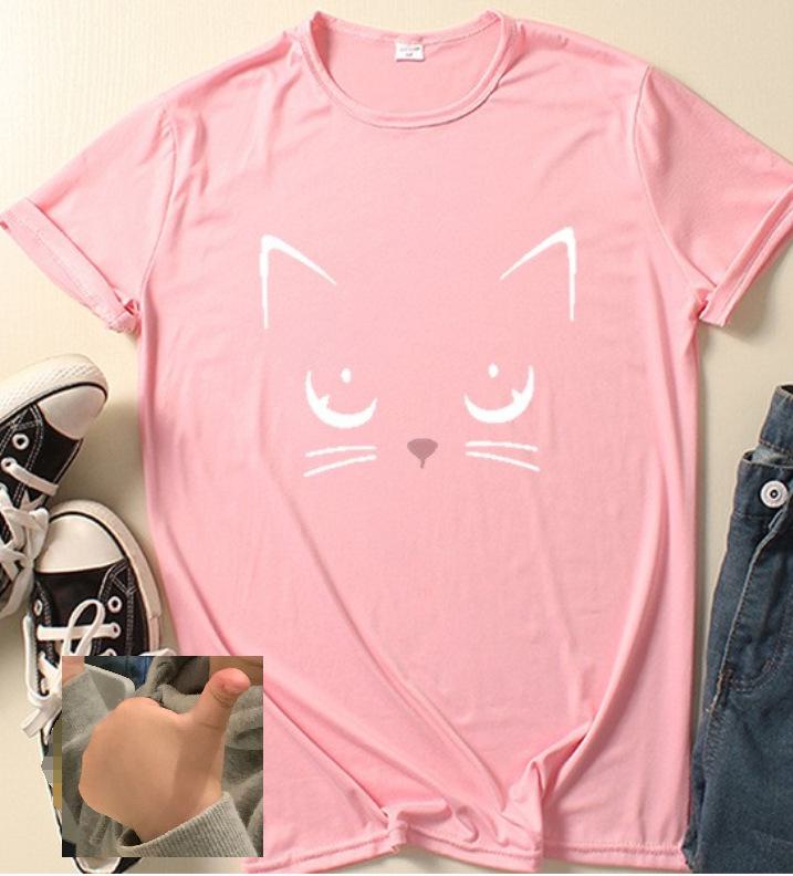 2024 Summer Cat Girl Printed Short Sleeve T-shirt - Casual, Loose Fit Fashion.