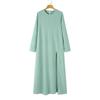 Elegant Ice Silk Crinkle Long Sleeve High-Slit Dress for Muslim Women