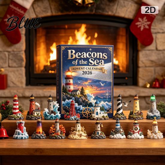 Acrylic Display Piece with Nautical 24 Day Advent Calendar Ocean Lighthouse Countdown Box Retro Scenes