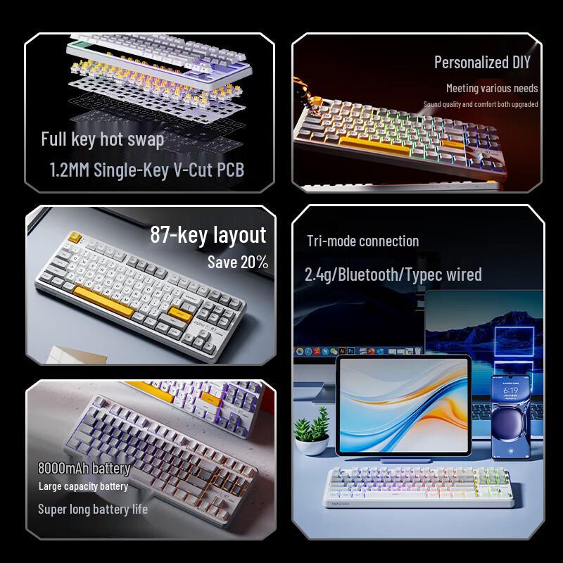 INPHIC K87 Tri-Mode Gasket Custom Mechanical Keyboard
