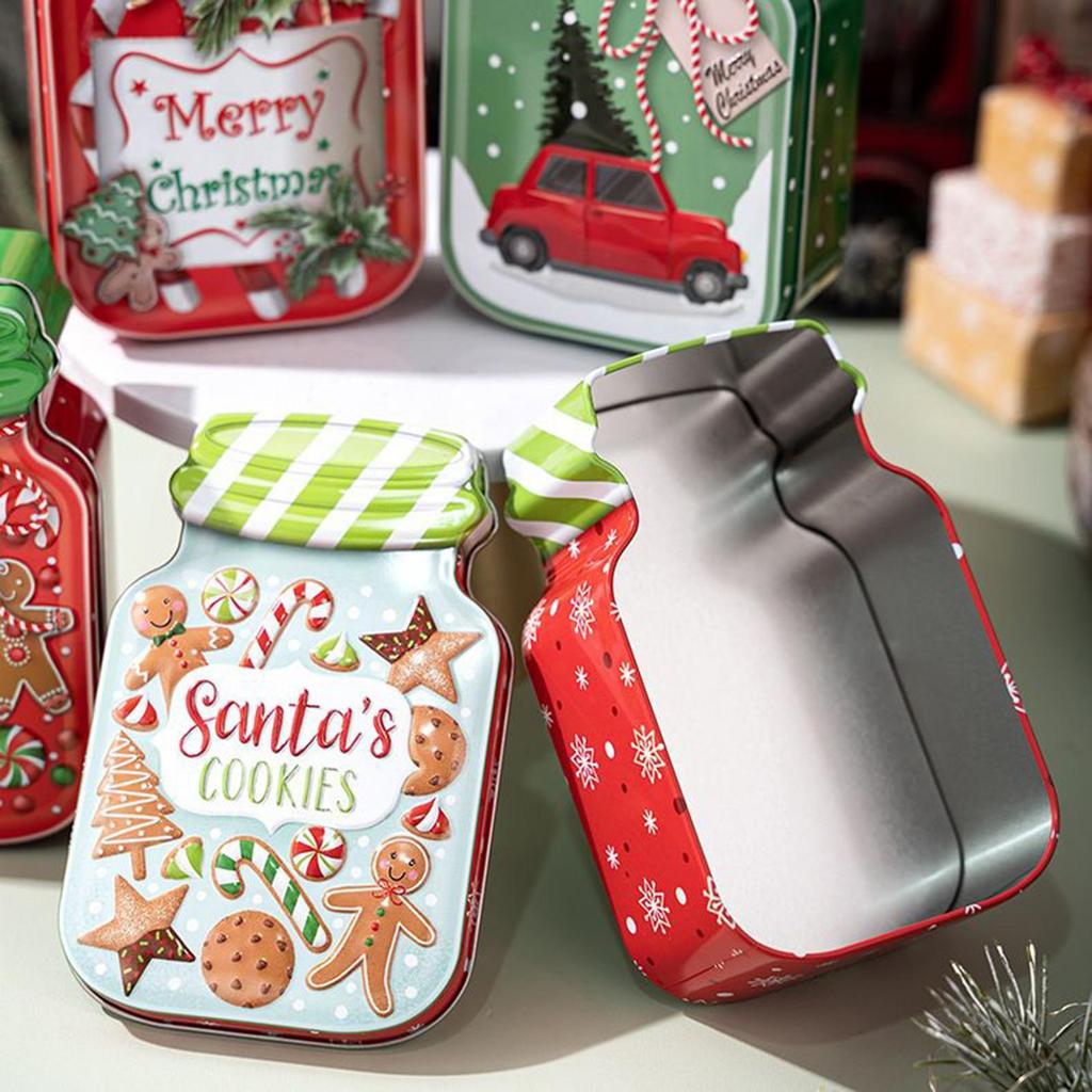 Christmas Cookie Tins With Lids Metal Candy Boxes With Lids Box Container Jar Holder For Card Packaging Candy Treat Cookie
