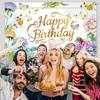 2D Spring Floral Birthday Backdrop, Gold Letter "Happy Birthday To You" Banner, Party Background Cloth