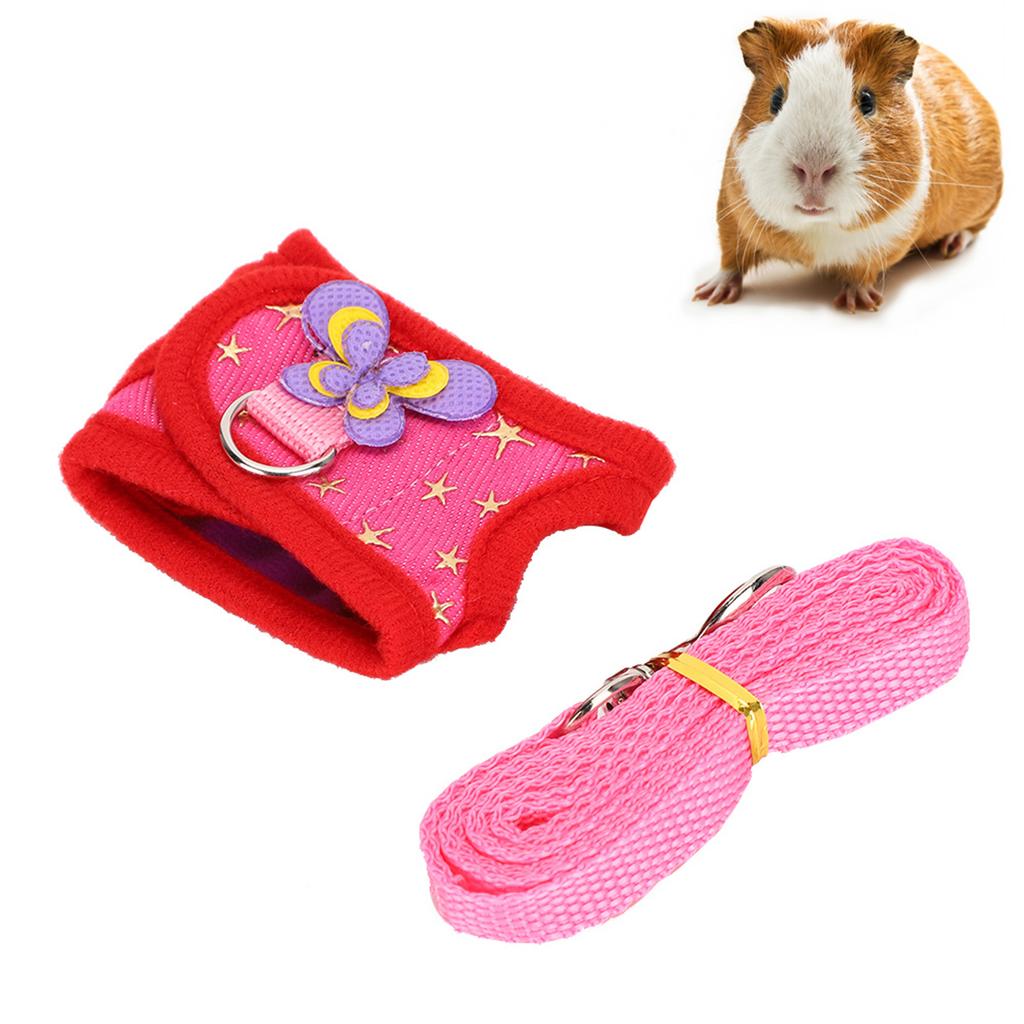 Small Pet Animal Leash Harness Set Chest Strap Traction Vest for Rabbit Hamster Guinea PigRed M