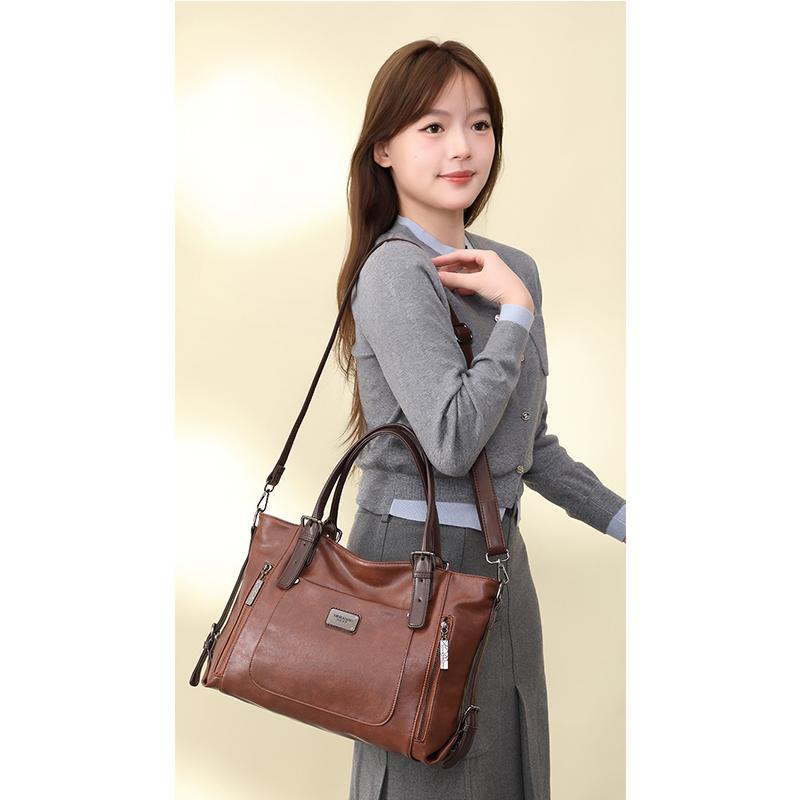 Luxe Handtas Dames Tote Bag Vintage Gewaxt Leer Schoudertas voor Werk Reizen Herfst Winter Nieuwe Mode Portemonnee