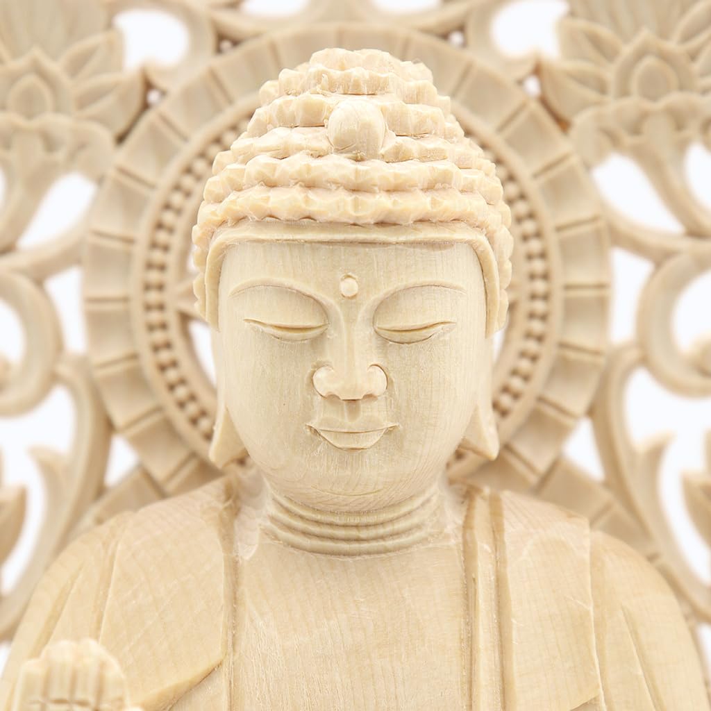 Spezial Buddha-Statue sitzend Yakushi Nyorai Höhe Breite 10 Tiefe 9 Zypressenholz Schnitzerei mit Heiligenschein und Kreis 6995 Kuritas [Nyorai]