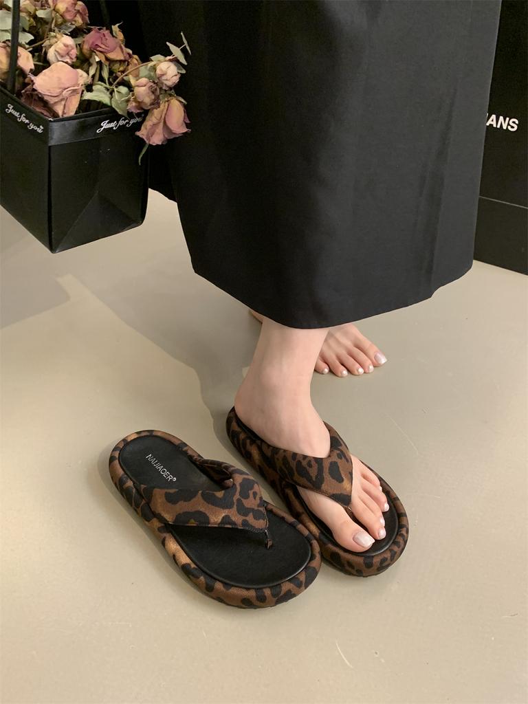 Summer New Women Sandals Comfort Flip-Flop Leopard Soft Thick-Soled Cloud Slippers Travel Vacation Beach Shoes Zapatos De Mujer