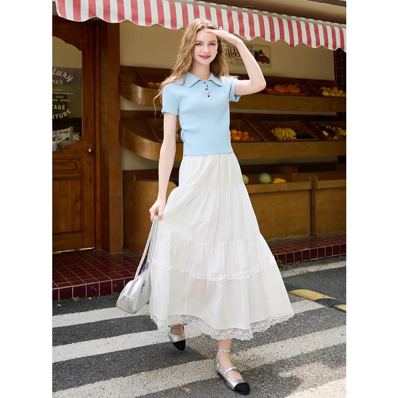 Sancai 2025 Summer Button Lapel Knit Short Sleeve Top