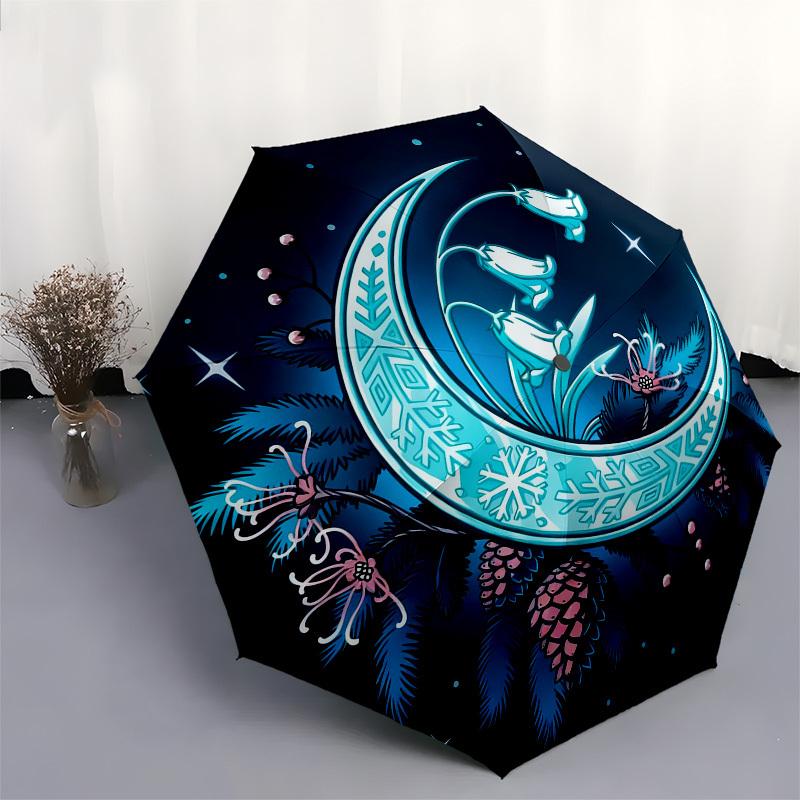 1pc Moon Night Automatic Folding Umbrella, Heavy Duty 8 Rib Iron Frame, Suitable for Travel, Daily Use, Birthday, Decor Gift 13