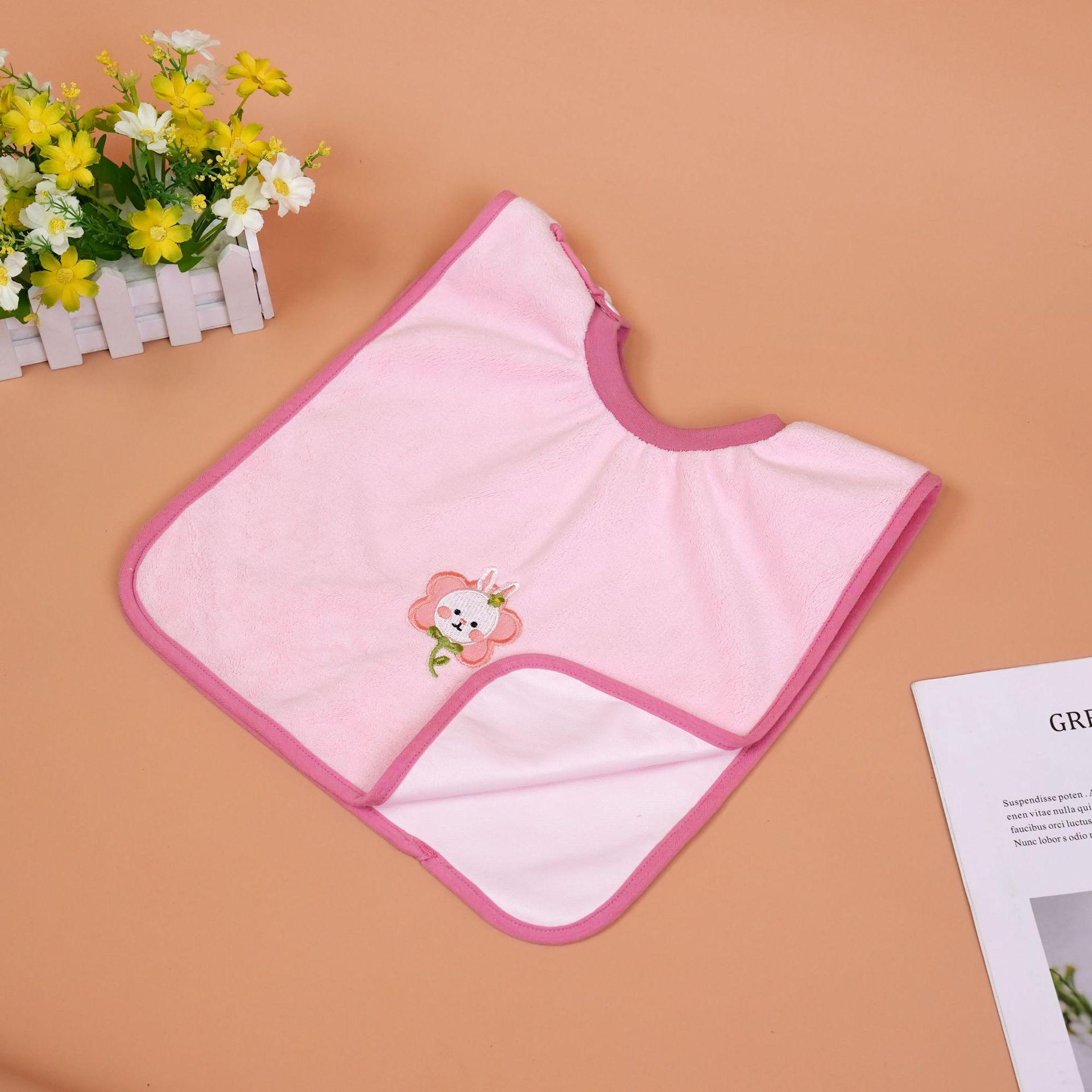 Waterproof Baby Bib & Multi-functional Washcloth with Cartoon Embroidery - Coral Fleece for Infants & Toddlers
