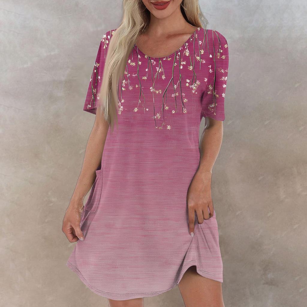 Women's Casual And Fashionable V-neck Short Sleeve Printing Mid Length Dress