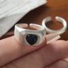 Xiaomi 925 Sterling Silver Rings For Women Geometric Fine Jewelry Finger Adjustable Simple Black Hear Open Ring For Party Birthday Gift
