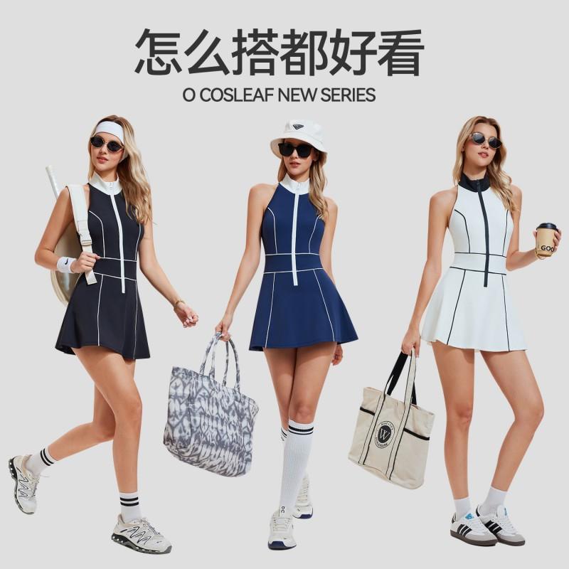 Womens Sporty Tennis Dress With Built-in Bra Sleeveless High-Waist Skort Gym Running Golf Workout