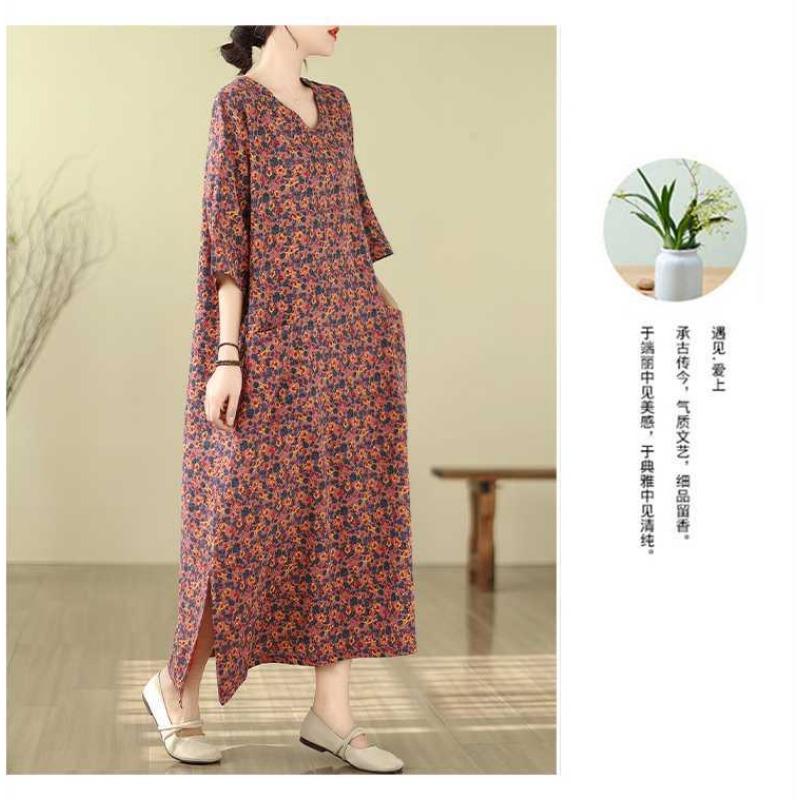 Literary Retro Vacation Style Travel Dress Plus Covering Flesh Skinny V-Neck Long Dresses