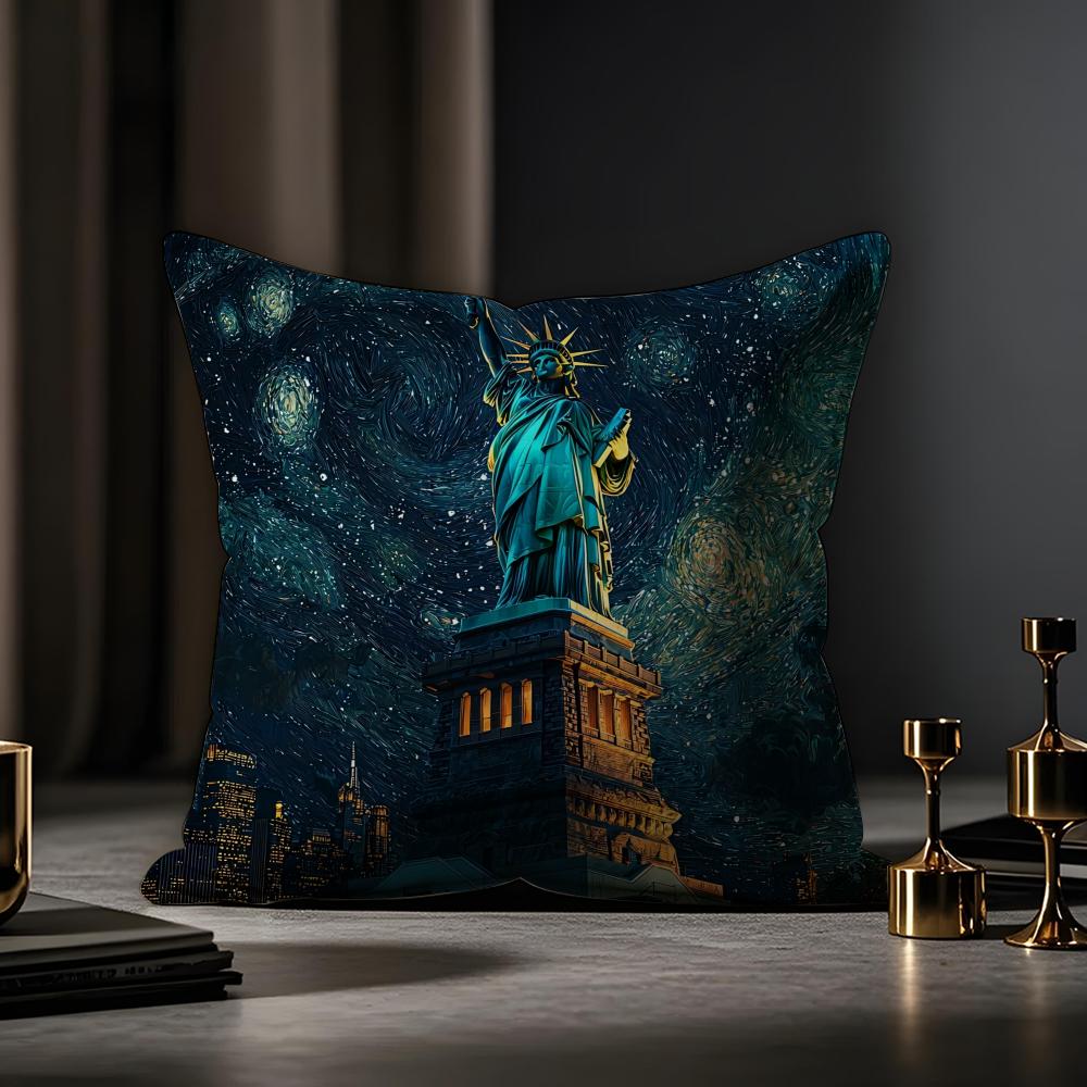 G-Goddess Of L-Liberty Cushion Cover Anti-dustmite Pillowcase Invisible Zipper Silky Short Plush Sofa Cushion Cover