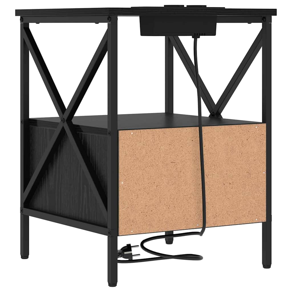 Nightstand Black Oak Effect 41.5 X 40.5 X 55 Cm