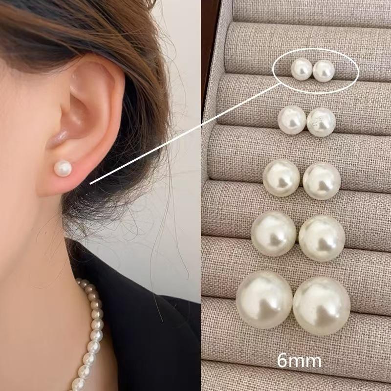 Cherry blossom powder steamed bread pearl stud earrings temperament advanced sense silver bread beads earrings temperament versatile earrings
