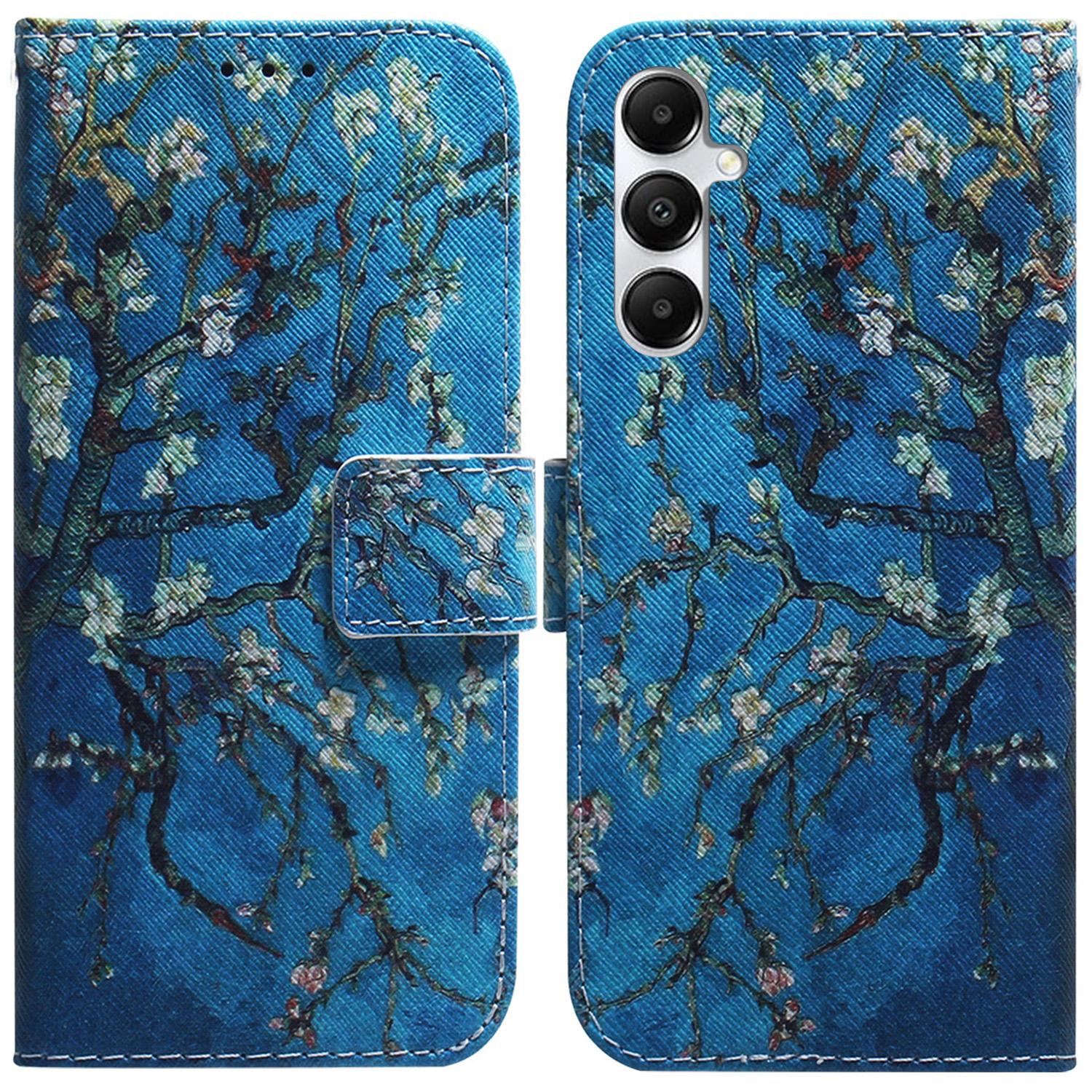 

For Samsung Galaxy A05s 4G Case Pattern Printing PU Leather Stand Phone Cover Apricot Flowers