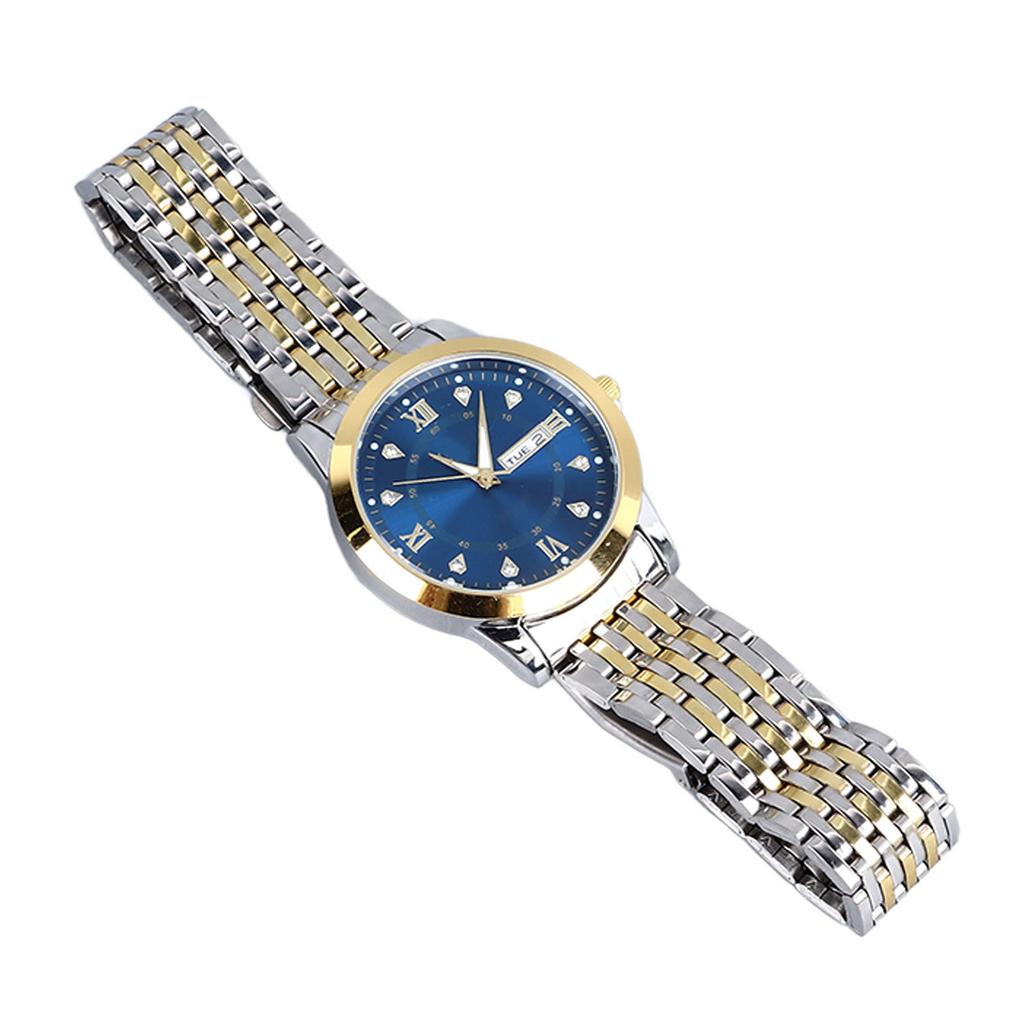 Men Quartz Business Watch with Date Luminous Stainless Steel Double Calendar Wristwatch Waterproof Lightweight Watch