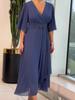 Women's New Style V-Neck Ruffled Dress Fashion Solid Color Long Dress Gentle