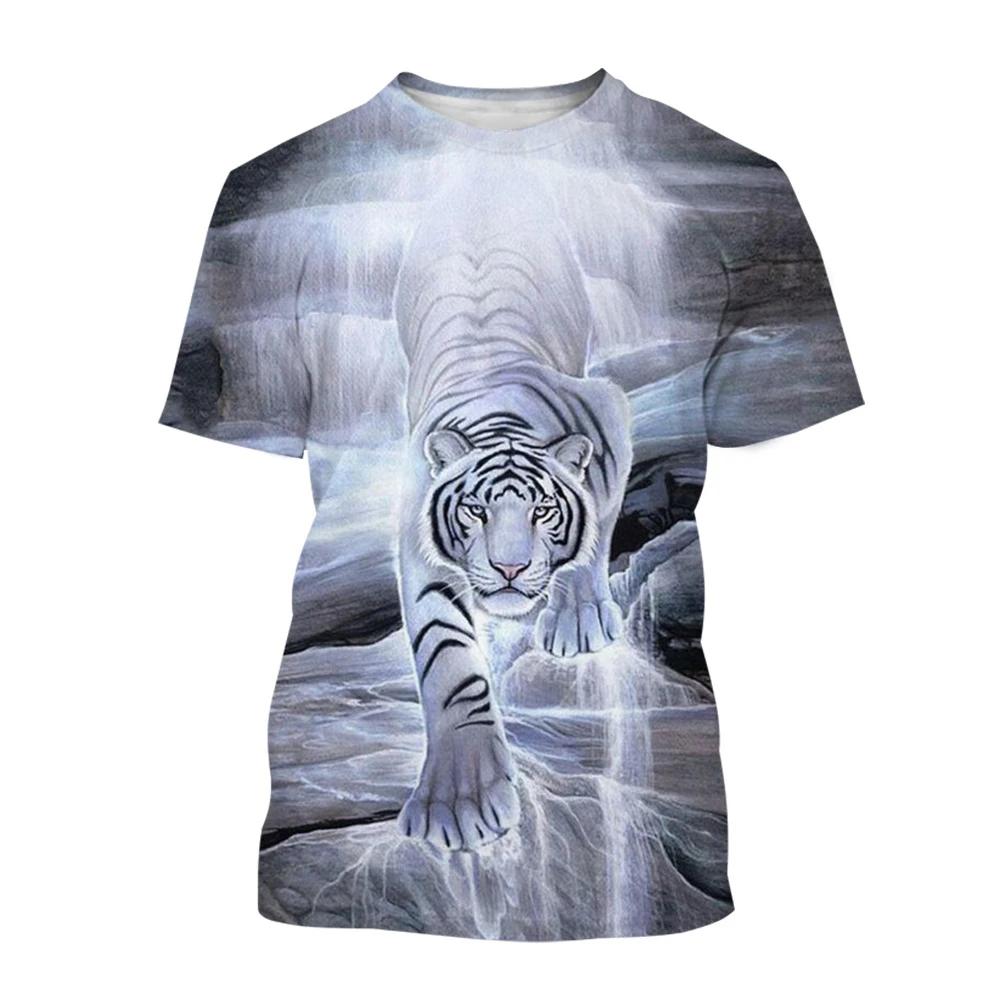 Men's T-Shirt Cute Tiger 3D Print Fashion Cartoon Pattern Short Sleeve O-Neck Pullover Top Leisure Loose Comfortable Clothing