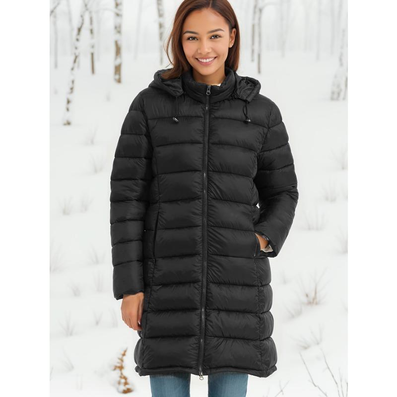 Women Autumn Winter Hooded Padded Warm Solid Color Medium Long Cotton Coat