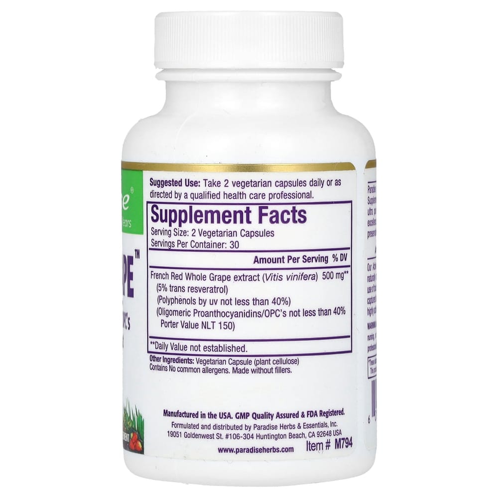 Paradise Herbs Resvera-Grape Veggie Capsules 60 Counts