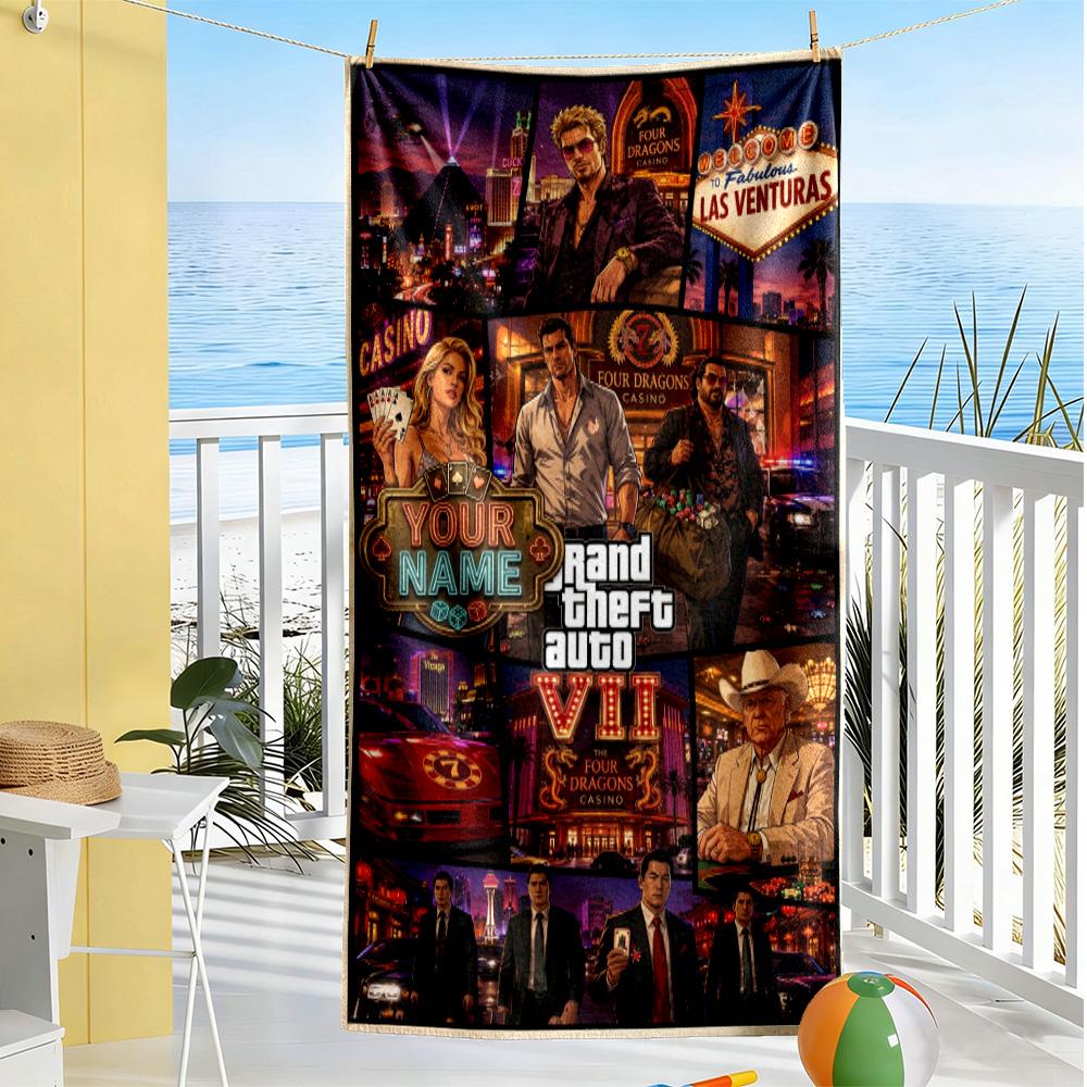 Grand Theft Auto Customized Name Beach Towel Super Soft Microfiber Quickdry Fabric Suitable for Sports Travel Swimming Yoga Bathroom Beach And Pool