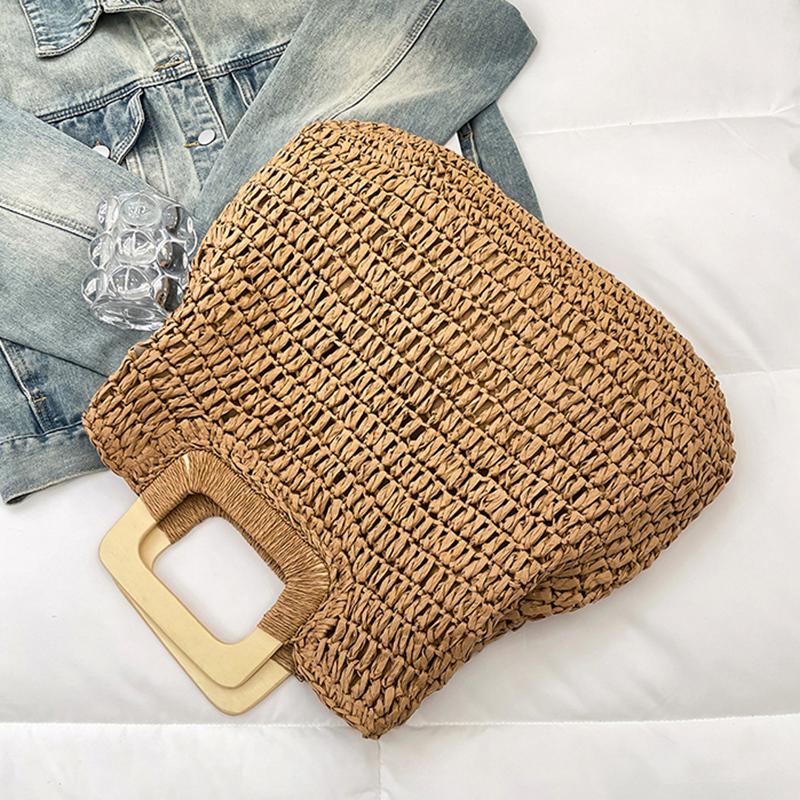 Elegant Female Square Shopper Totes Summer High-quality Straw Bag Women's Designer Large Capacity Handbag Woven Travel Beach Bag