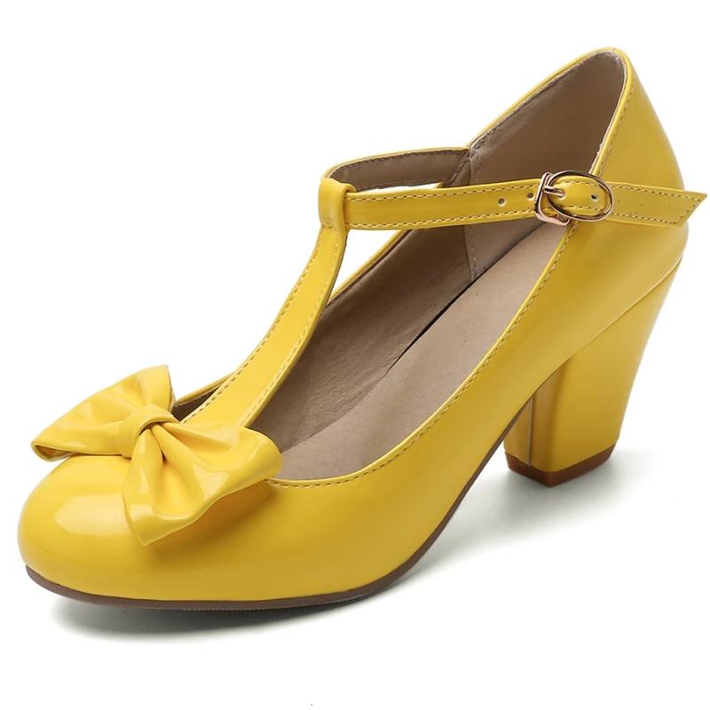 Elegant Women's Heels Mary Janes Lolita Shoes 2025 Sweet Bow Pumps Black White Pink Heeled Party Wedding Shoes Female Large Size