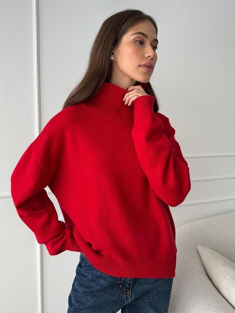 2025 European & American High Neck Casual Solid Color Knit Sweater - Autumn/Winter Versatile