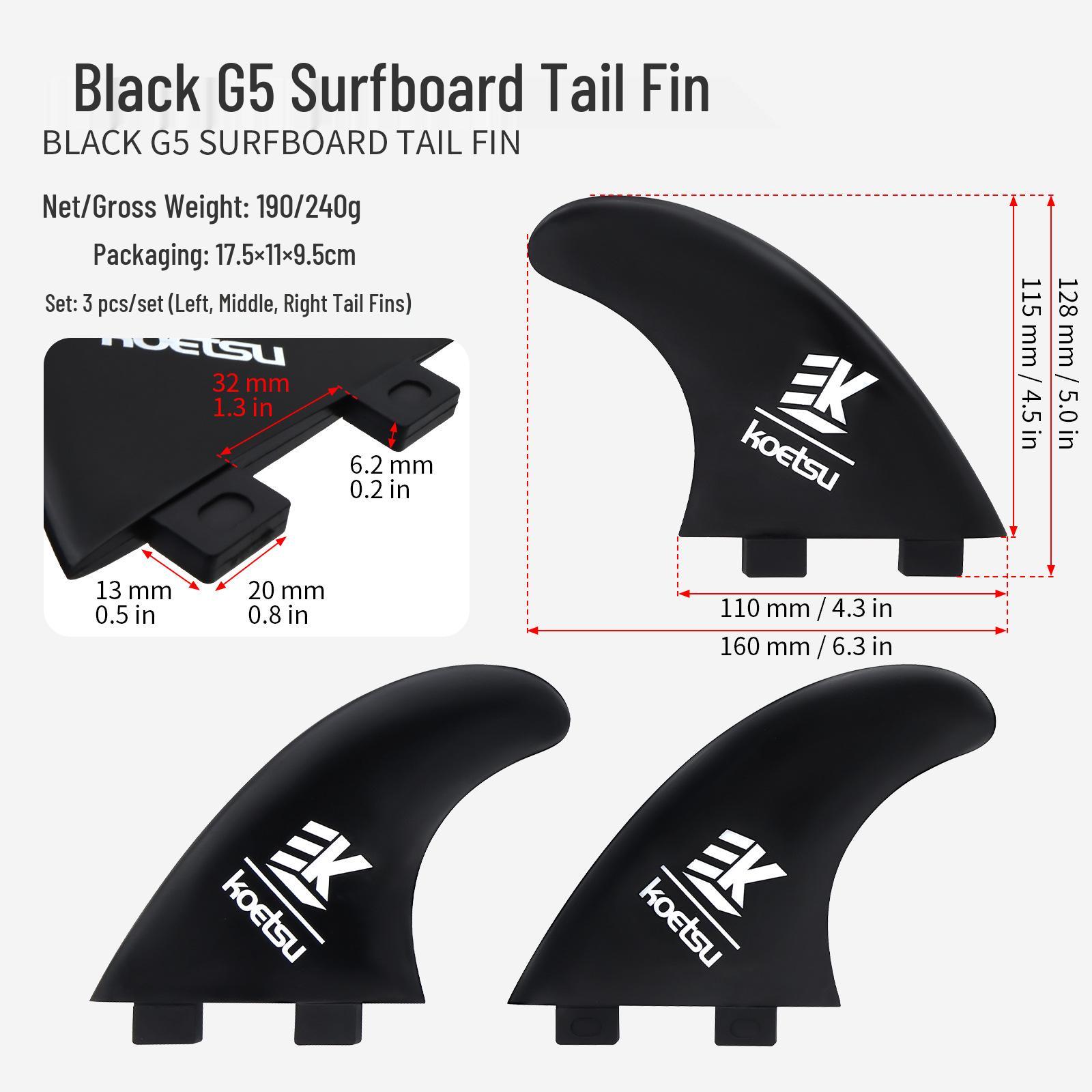 

KOETSU G5 Surfboard Tail Fin Set - Left, Center, Right Trio for Paddle Board and Fish Fin Balance