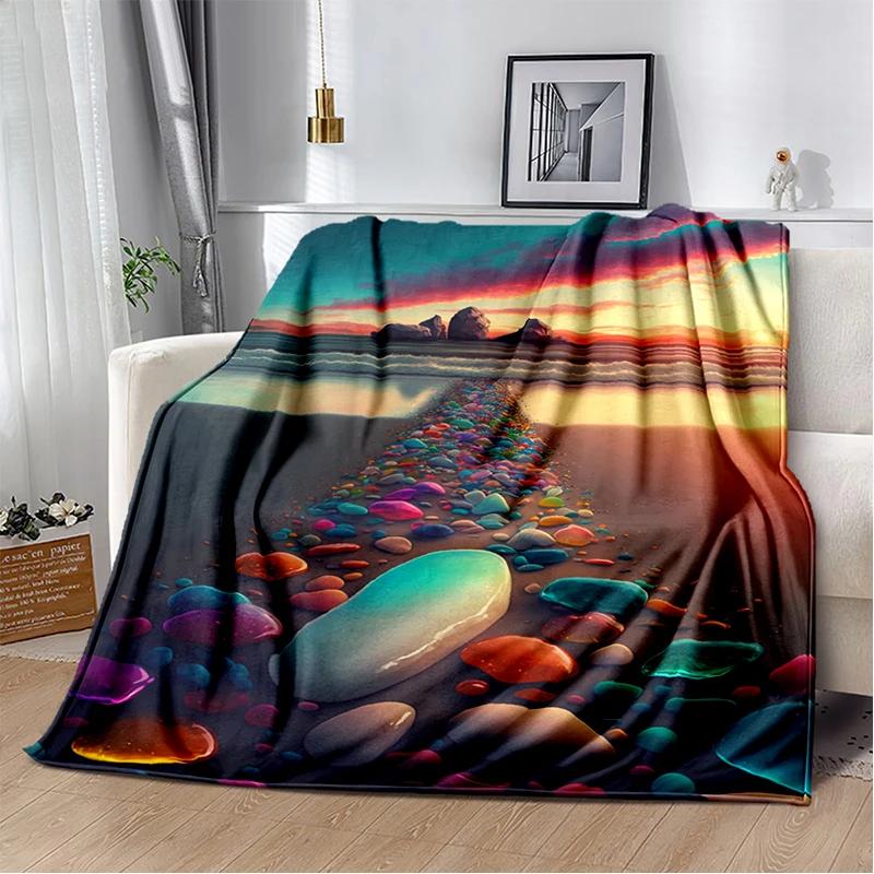 2025 New Style Beauty Colorful Pebble Road Beach Stone Scenery Blanket,Soft Throw Blanket for Home Bedroom Bed Sofa Cover Kids