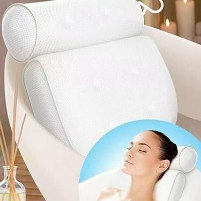 3D Mesh Non-Slip Bathtub Pillow with Suction Cups - Machine Washable Backrest Cushion