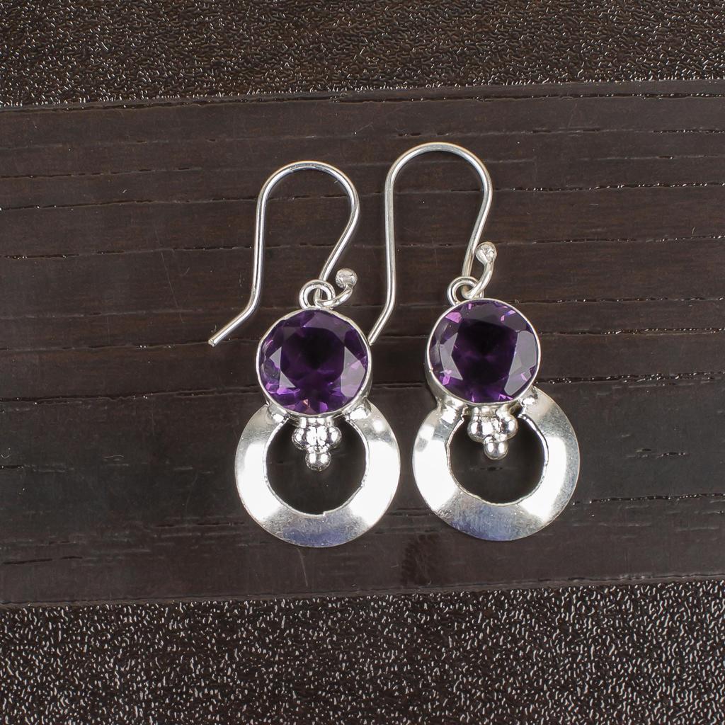 African Amethyst Gemstone Jewelry, 935 Sterling Silver, Handmade Designer Silver Earrings For Thanksgiving Gift