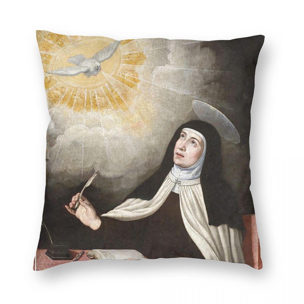 St Teresa Of Avila Square Pillowcase Polyester Linen Velvet Printed Zip Decor Car Cushion Case Wholesale x 30x30cm