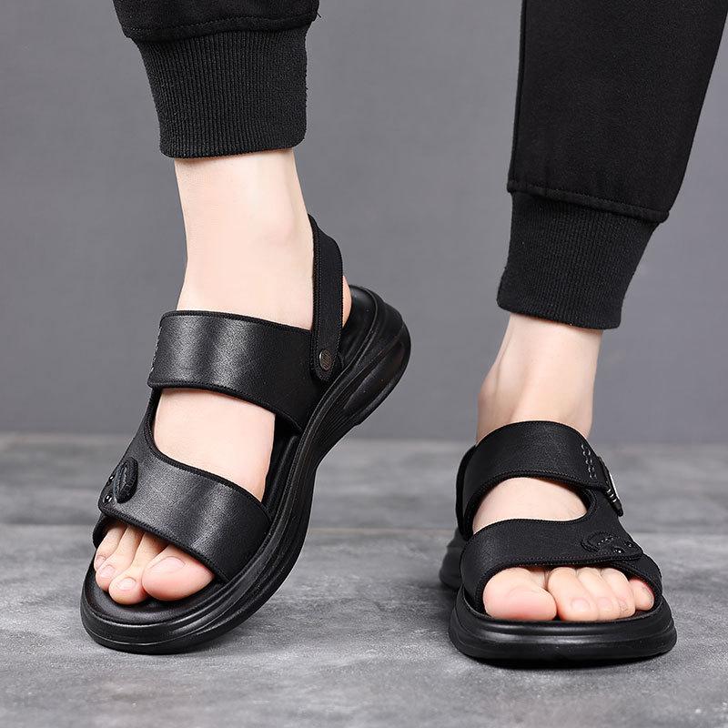 Summer Men's Sandals Trendy Leather Beach Shoes Men's Casual Plus Leather Sandals Men's Shoes Extra Large Size 48 Size 47